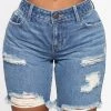 Fashion Nova This Time Around Bermuda Shorts - Medium Blue Wash