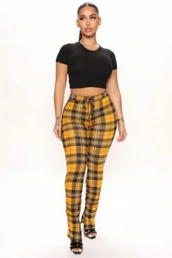 Fashion Nova Pants Got It Stacked Pant - Yellow/combo