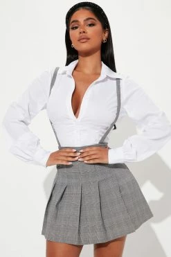 Fashion Nova Outsmart You Plaid Skirtall - Black/White