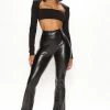 Fashion Nova Pants Keep Up Faux Leather Flare Pant - Black