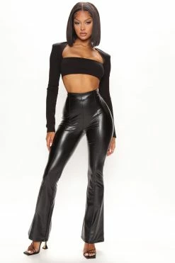 Fashion Nova Pants Keep Up Faux Leather Flare Pant - Black