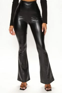 Fashion Nova Pants Keep Up Faux Leather Flare Pant - Black