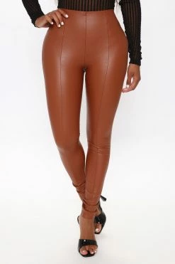 Fashion Nova Backin' It Up Faux Leather Leggings - Cognac