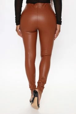 Fashion Nova Backin' It Up Faux Leather Leggings - Cognac