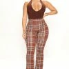 Fashion Nova Checkin' It Twice Flare Pant - Chocolate Pants