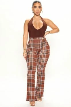 Fashion Nova Checkin' It Twice Flare Pant - Chocolate Pants