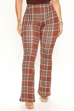 Fashion Nova Checkin' It Twice Flare Pant - Chocolate Pants