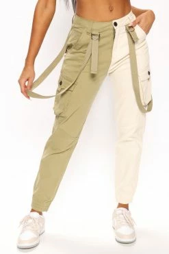 Fashion Nova Pants Picking Sides Colorblock Cargo Pant - Ivory/combo