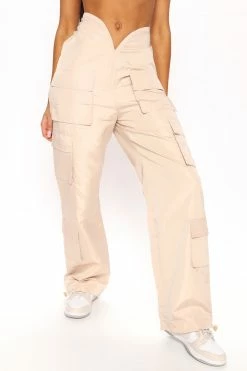 Fashion Nova Dare You Nylon Parachute Jogger - Beige Pants