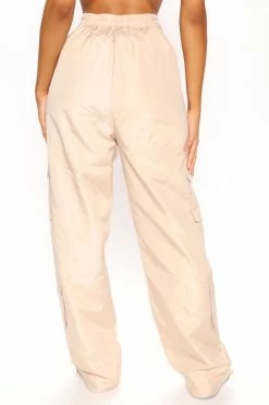 Fashion Nova Dare You Nylon Parachute Jogger - Beige Pants