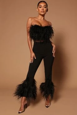 Fashion Nova Steph Feather High Waisted Wide Leg Pant - Black