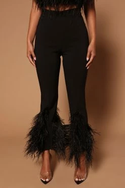 Fashion Nova Steph Feather High Waisted Wide Leg Pant - Black