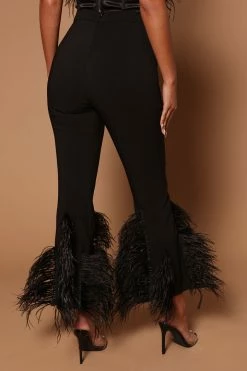 Fashion Nova Steph Feather High Waisted Wide Leg Pant - Black