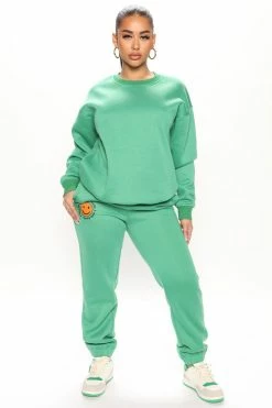 Fashion Nova 1 800 Smile Happy Face Sweatpants - Kelly Green