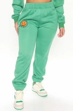 Fashion Nova 1 800 Smile Happy Face Sweatpants - Kelly Green