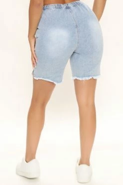 Fashion Nova On The Road Again Drawstring Denim Shorts - Light Blue Wash