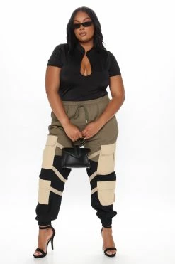 Fashion Nova Block It Out Cargo Joggers - Olive/Combo