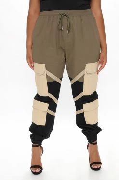 Fashion Nova Block It Out Cargo Joggers - Olive/Combo