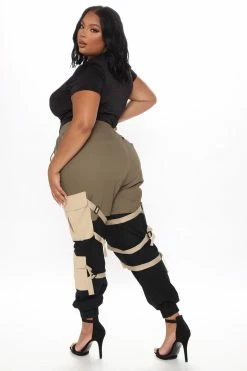 Fashion Nova Block It Out Cargo Joggers - Olive/Combo