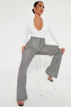 Fashion Nova Checkin' It Twice Flare Pant - Black/White