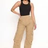 Fashion Nova A Little Of Everything Cargo Parachute Pant 33 - Beige Pants