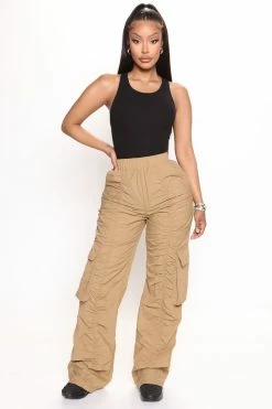 Fashion Nova A Little Of Everything Cargo Parachute Pant 33 - Beige Pants