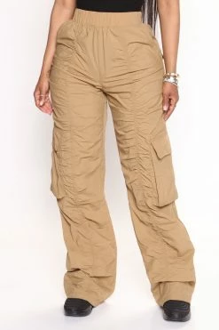 Fashion Nova A Little Of Everything Cargo Parachute Pant 33 - Beige Pants