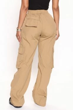 Fashion Nova A Little Of Everything Cargo Parachute Pant 33 - Beige Pants