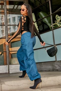 Fashion Nova Pants Up To You Oversized Parachute Jogger - Indigo