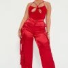 Fashion Nova Weekend Fling Cargo Pants 33 - Red