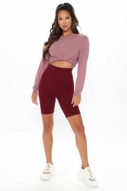 Fashion Nova Tia Seamless Tummy Tuck Biker Shorts - Wine