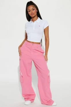 Fashion Nova Pants Up To Something Wide Leg Cargo Pant 33 - Pink