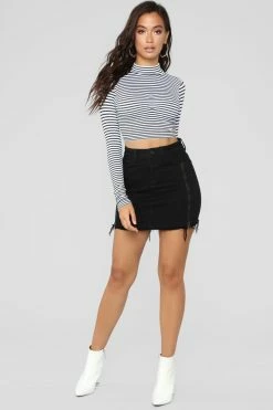 Fashion Nova Nadia Denim Zipper Skirt - Black Skirts & Skorts