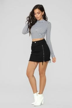 Fashion Nova Nadia Denim Zipper Skirt - Black Skirts & Skorts