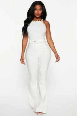 Fashion Nova Never The Same Belted Flare Pant 31 - White