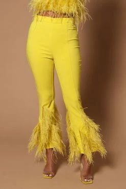 Fashion Nova Pants Steph Feather High Waisted Wide Leg Pant - Chartreuse
