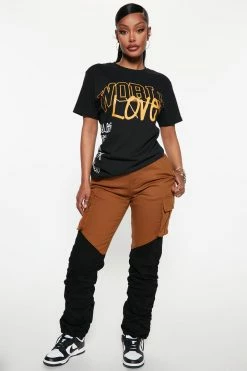 Fashion Nova Pants She's In Charge Colorblock Cargo Pant - Cognac