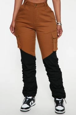 Fashion Nova Pants She's In Charge Colorblock Cargo Pant - Cognac