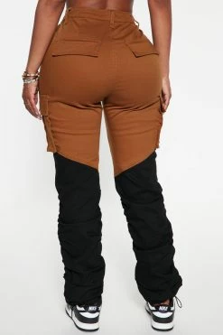 Fashion Nova Pants She's In Charge Colorblock Cargo Pant - Cognac