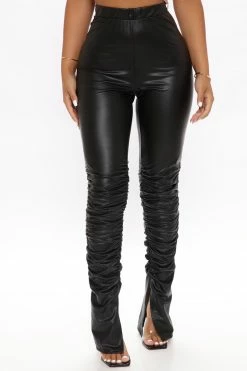 Fashion Nova Serves You Tight Faux Leather Stacked Pant - Black