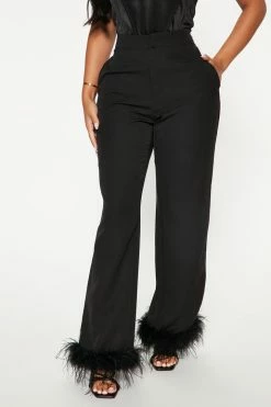 Fashion Nova Pants All The Attention Feather Trouser 30 - Black