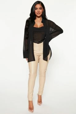 Fashion Nova Night Out PU Leather Pant - Nude Pants