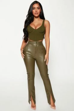 Fashion Nova Pants Take Me Out Faux Leather Pant - Olive