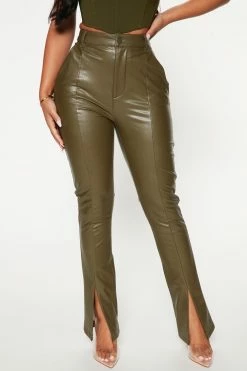 Fashion Nova Pants Take Me Out Faux Leather Pant - Olive