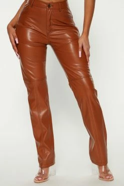 Fashion Nova Andrea Faux Leather Pant - Cognac