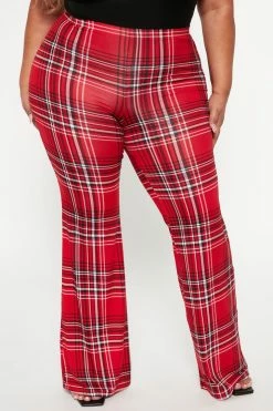 Fashion Nova Checkin' It Twice Flare Pant - Red/combo Pants