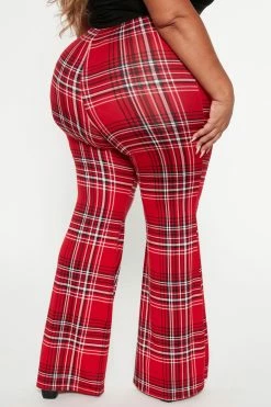 Fashion Nova Checkin' It Twice Flare Pant - Red/combo Pants