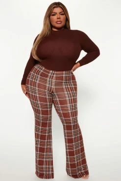 Fashion Nova Checkin' It Twice Flare Pant - Chocolate Pants