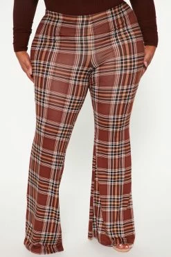 Fashion Nova Checkin' It Twice Flare Pant - Chocolate Pants