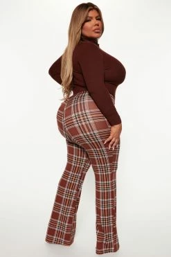 Fashion Nova Checkin' It Twice Flare Pant - Chocolate Pants